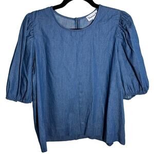 Veronica M Women's Chambray Puff Sleeve Blouse Size Medium